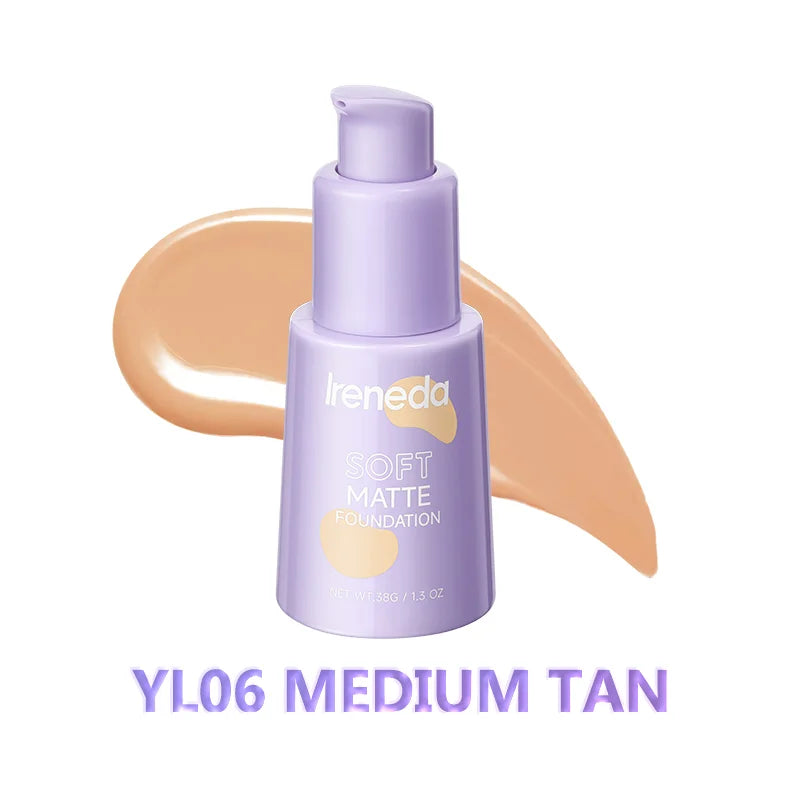 Ireneda Soft Matte Foundation – full-coverage, lightweight, oil-free foundation for a natural matte finish. Pore-blurring, sweat-proof & long-lasting. Halal, vegan, and cruelty-free makeup in Pakistan.