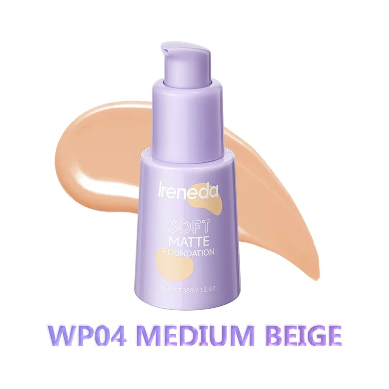 Ireneda Soft Matte Foundation – full-coverage, lightweight, oil-free foundation for a natural matte finish. Pore-blurring, sweat-proof & long-lasting. Halal, vegan, and cruelty-free makeup in Pakistan.
