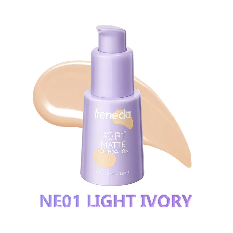 Ireneda Soft Matte Foundation – full-coverage, lightweight, oil-free foundation for a natural matte finish. Pore-blurring, sweat-proof & long-lasting. Halal, vegan, and cruelty-free makeup in Pakistan.