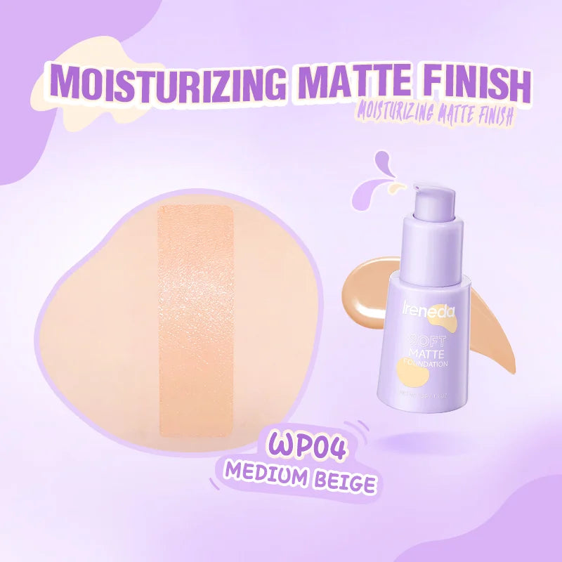 Ireneda Soft Matte Foundation – full-coverage, lightweight, oil-free foundation for a natural matte finish. Pore-blurring, sweat-proof & long-lasting. Halal, vegan, and cruelty-free makeup in Pakistan.