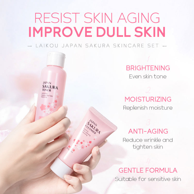 LAIKOU Japan Sakura 5-Piece Skincare Set β hydrating & brightening skincare routine with Japanese Sakura extract. Deeply moisturizes & revitalizes. Available in Pakistan.