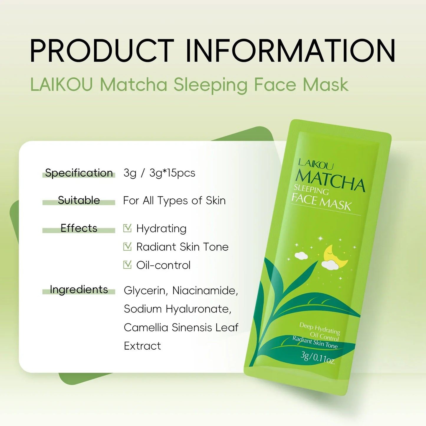 LAIKOU Matcha Sleeping Face Mask | 3g (PACK OF 5)