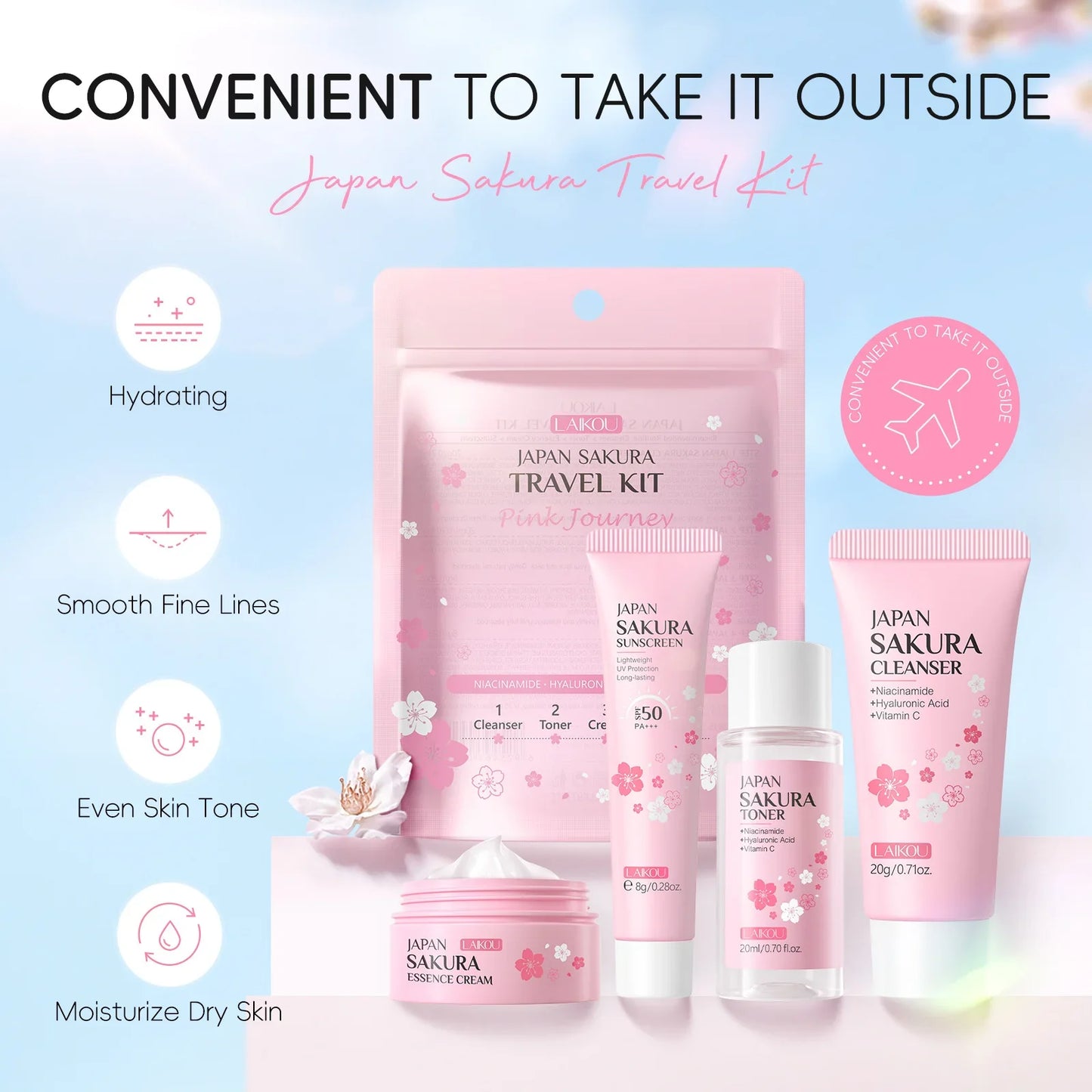 LAIKOU Japan Sakura 4Pcs Travel Kit
