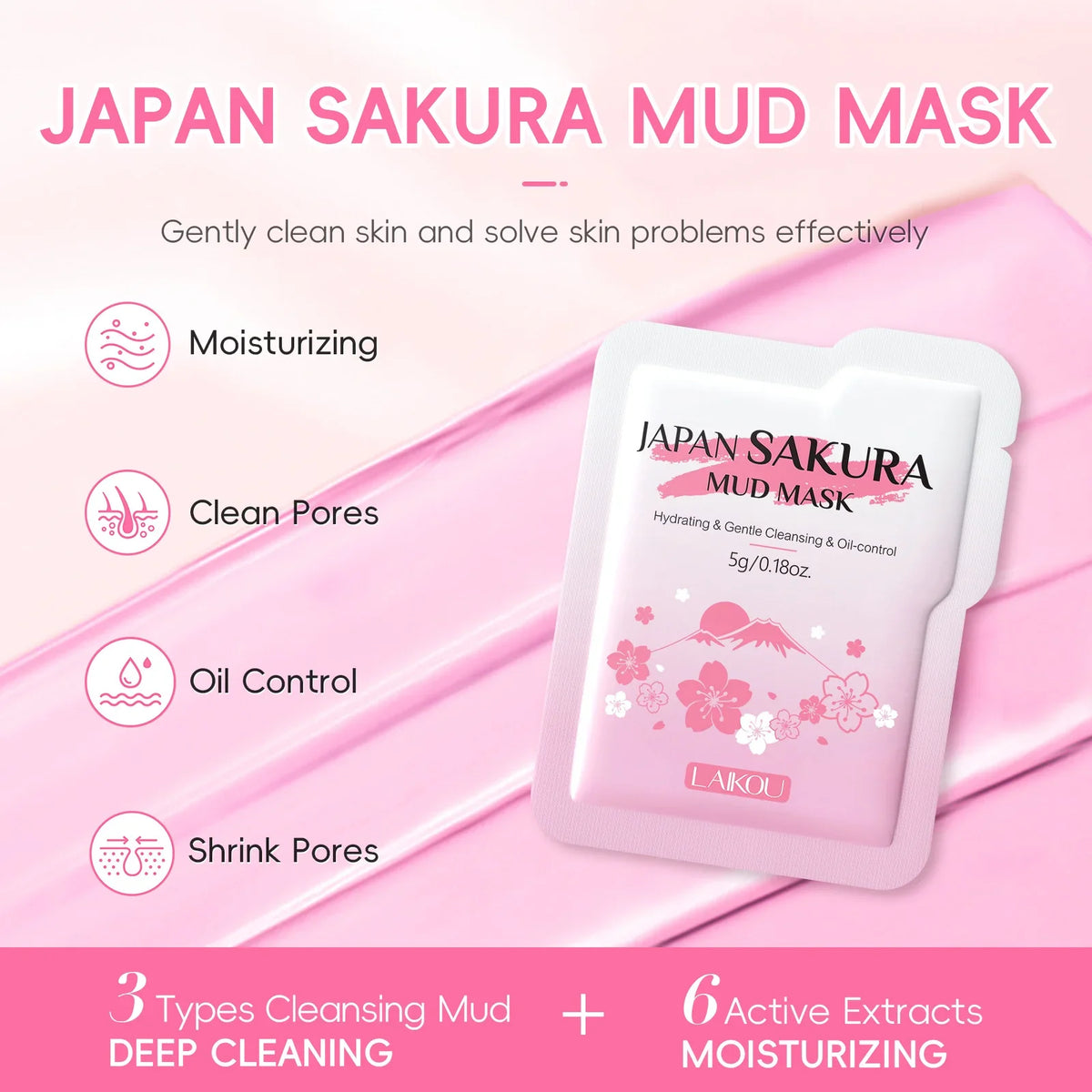 LAIKOU Japan Sakura Mud Mask | 5g (PACK OF 5)