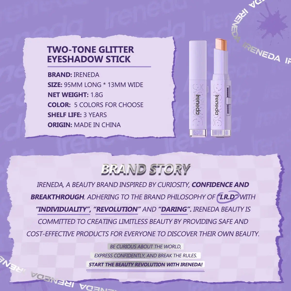 Ireneda Two-Tone Glitter Eyeshadow Stick