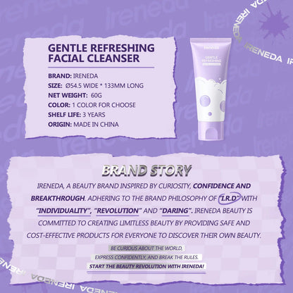 Ireneda Gentle Refreshing Facial Cleanser – deep cleansing, hydrating, and non-drying formula for all skin types. Removes dirt, oil, and makeup while keeping skin soft and refreshed. Halal, vegan, and cruelty-free skincare in Pakistan.
