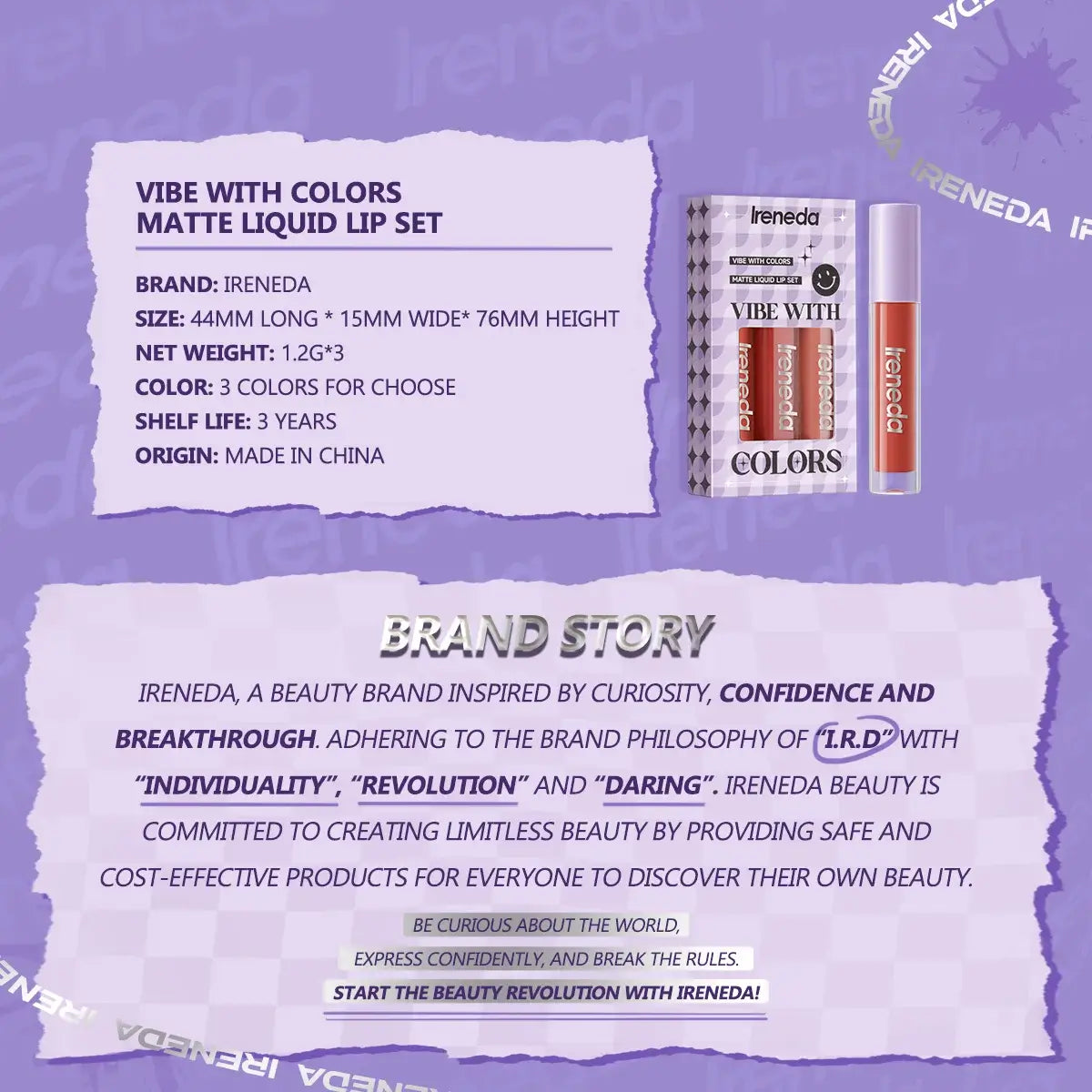 Ireneda Vibe With Colors Matte Liquid Lip Set 3 in 1