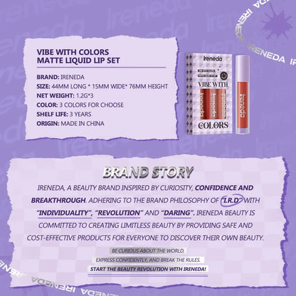 Ireneda Vibe With Colors Matte Liquid Lip Set 3 in 1