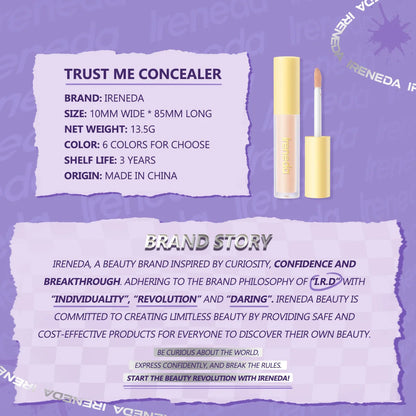 Ireneda Trust Me Concealer – full-coverage, lightweight, long-lasting concealer for flawless skin. Crease-proof, hydrating, and non-cakey formula. Halal, vegan, and cruelty-free makeup in Pakistan.