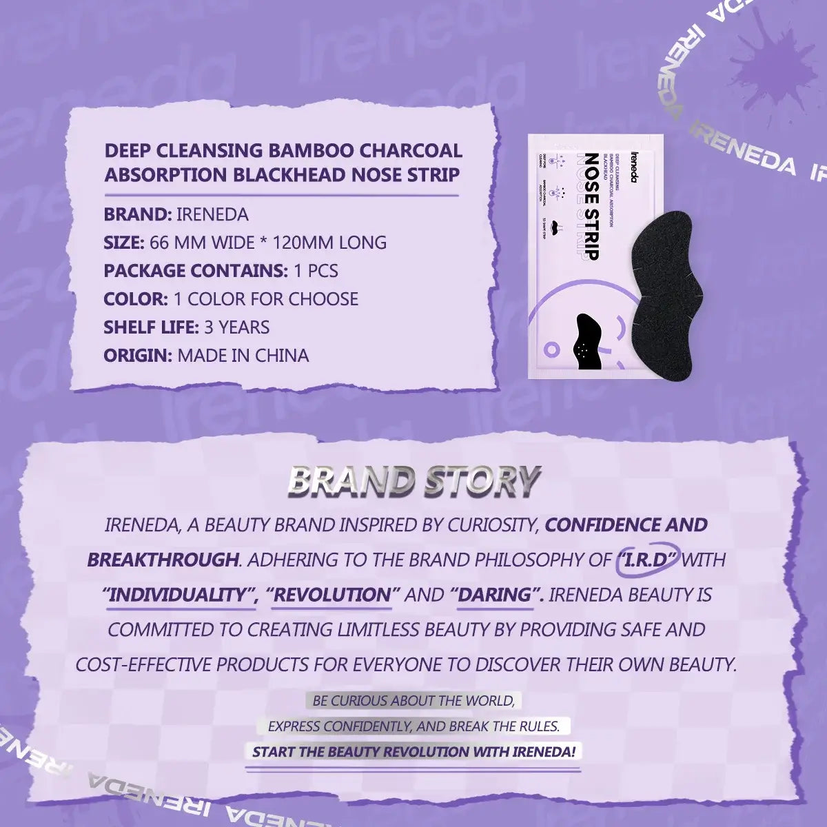 Ireneda Deep Cleansing Bamboo Charcoal Blackhead Nose Strip (PACK OF 5)