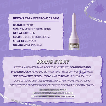Ireneda Brows Talk Eyebrow Cream – waterproof, smudge-proof, long-lasting formula for perfectly defined brows. Highly pigmented, buildable, and easy to apply. Halal, vegan, and cruelty-free makeup in Pakistan.