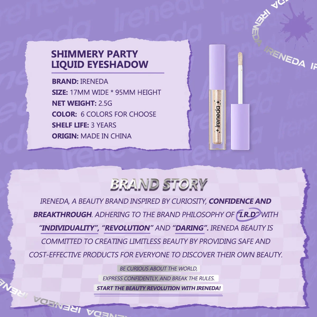 Ireneda Shimmery Party Liquid Eyeshadow – ultra-glittery, long-lasting, crease-proof liquid eyeshadow for dazzling eye makeup. Lightweight, quick-drying, and blendable. Halal, vegan, and cruelty-free makeup in Pakistan.