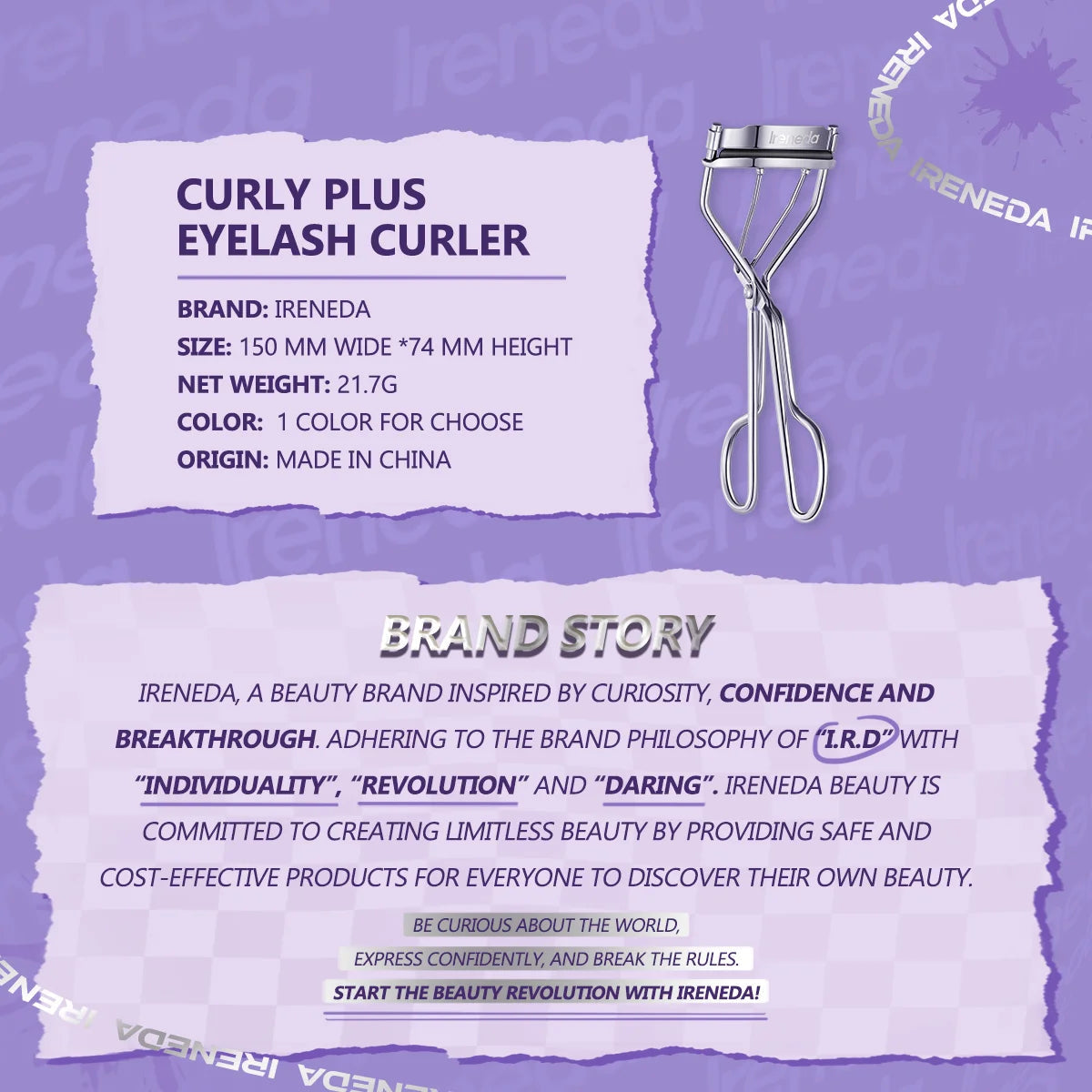 ireneda Curly Plus Eyelash Curler – precision-engineered, painless eyelash curler for long-lasting, natural-looking curl. Halal, vegan & cruelty-free beauty tool in Pakistan.