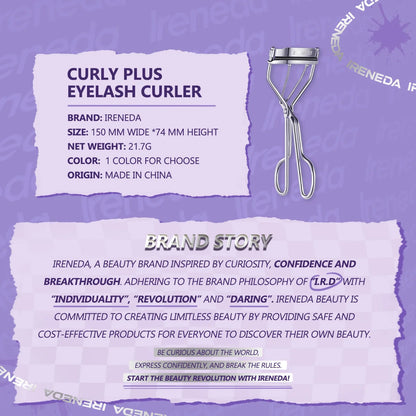 ireneda Curly Plus Eyelash Curler – precision-engineered, painless eyelash curler for long-lasting, natural-looking curl. Halal, vegan & cruelty-free beauty tool in Pakistan.