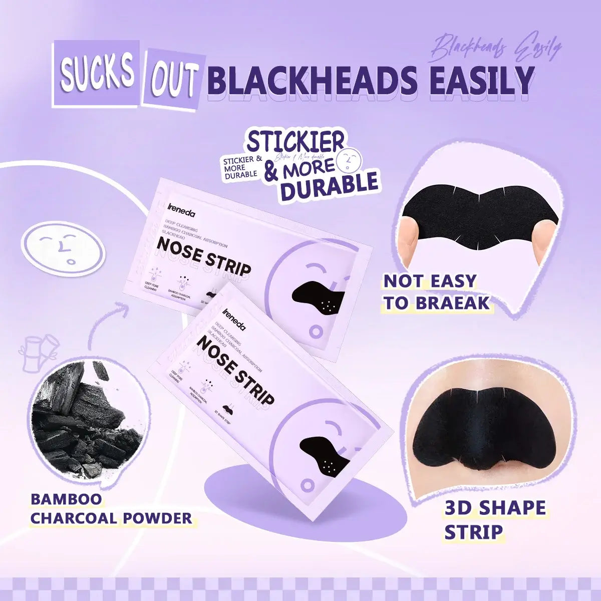 Ireneda Deep Cleansing Bamboo Charcoal Blackhead Nose Strip (PACK OF 5)