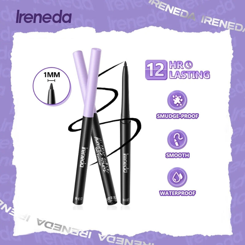 Ireneda Always Online Gel Eyeliner – waterproof, smudge-proof, ultra-pigmented black gel eyeliner for long-lasting eye definition. Halal, vegan & cruelty-free makeup in Pakistan.