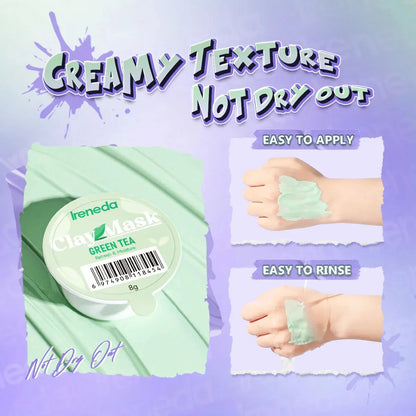 Ireneda Green Tea Clay Mask – deep cleansing, oil-controlling, and acne-fighting mask with green tea and kaolin clay. Hydrating and non-drying. Halal, vegan, and cruelty-free skincare in Pakistan.