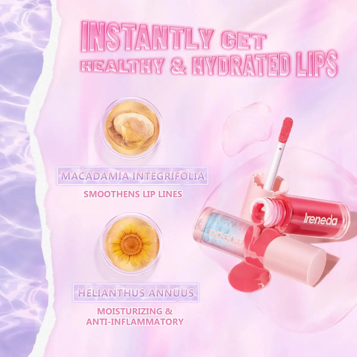 Ireneda Hi-Shine Lip Gloss – ultra-hydrating, high-shine, non-sticky formula for plump, glossy lips. Available in sheer and pigmented shades. Halal, vegan, and cruelty-free makeup in Pakistan.