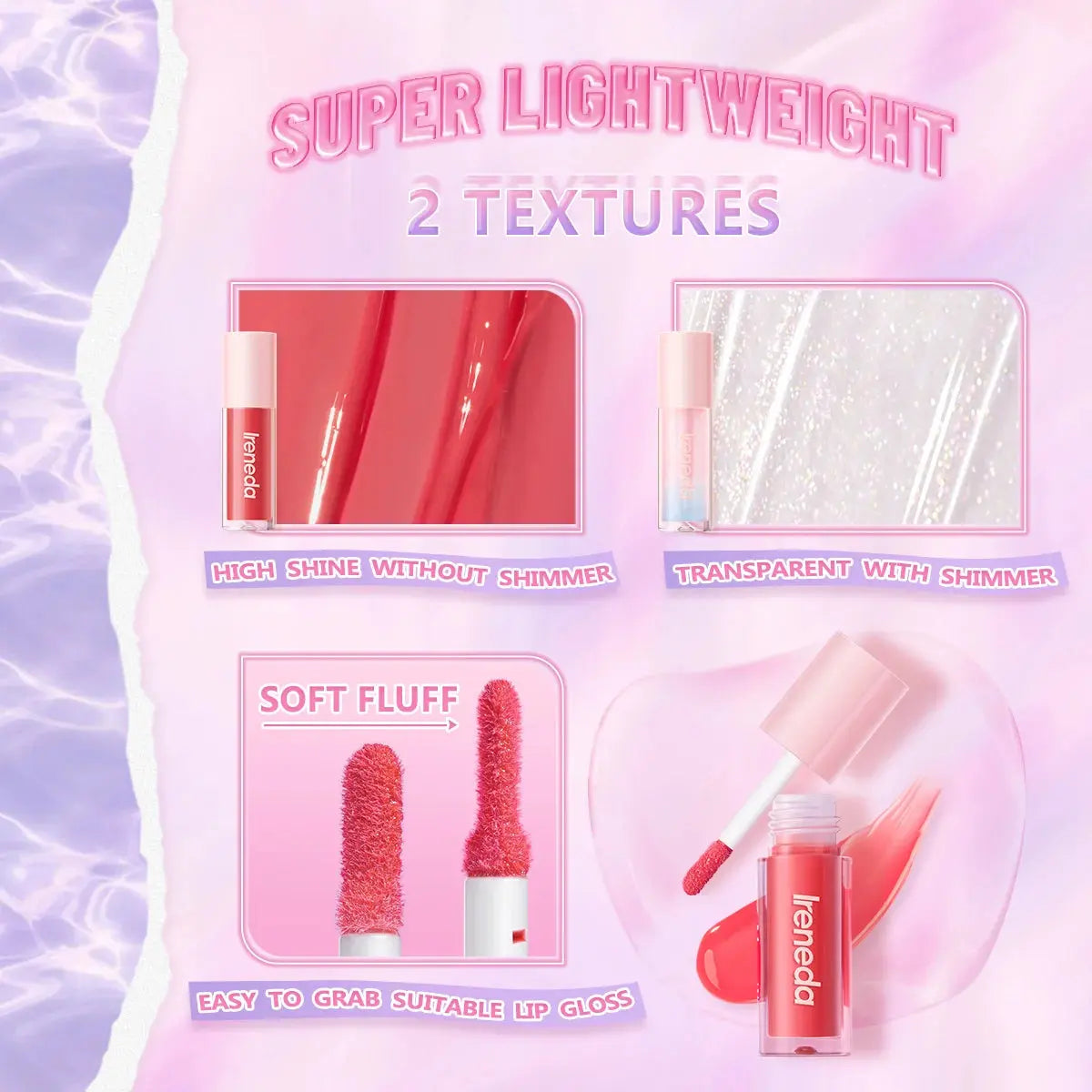 Ireneda Hi-Shine Lip Gloss – ultra-hydrating, high-shine, non-sticky formula for plump, glossy lips. Available in sheer and pigmented shades. Halal, vegan, and cruelty-free makeup in Pakistan.