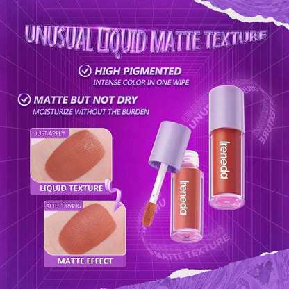 Ireneda Matte Liquid Lipstick – ultra-pigmented, long-lasting, transfer-proof, and lightweight formula. Comfortable matte finish for bold lips. Halal, vegan, and cruelty-free makeup in Pakistan.