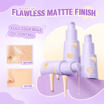 Ireneda Soft Matte Foundation – full-coverage, lightweight, oil-free foundation for a natural matte finish. Pore-blurring, sweat-proof & long-lasting. Halal, vegan, and cruelty-free makeup in Pakistan.