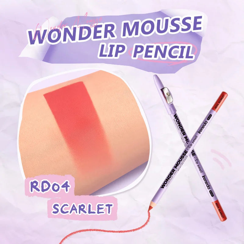 Ireneda Wonder Mousse Lip Pencil – creamy, lightweight lip pencil for precise definition & smooth matte finish. Long-lasting & highly pigmented. Halal, vegan, and cruelty-free lipstick in Pakistan.