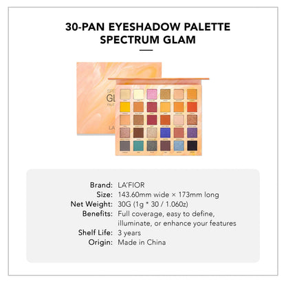 LA'FIOR Spectrum Glam 30 Colors Eyeshadow Palette – highly pigmented, blendable matte, shimmer & glitter eyeshadows for stunning eye makeup. Halal, vegan & cruelty-free in Pakistan.