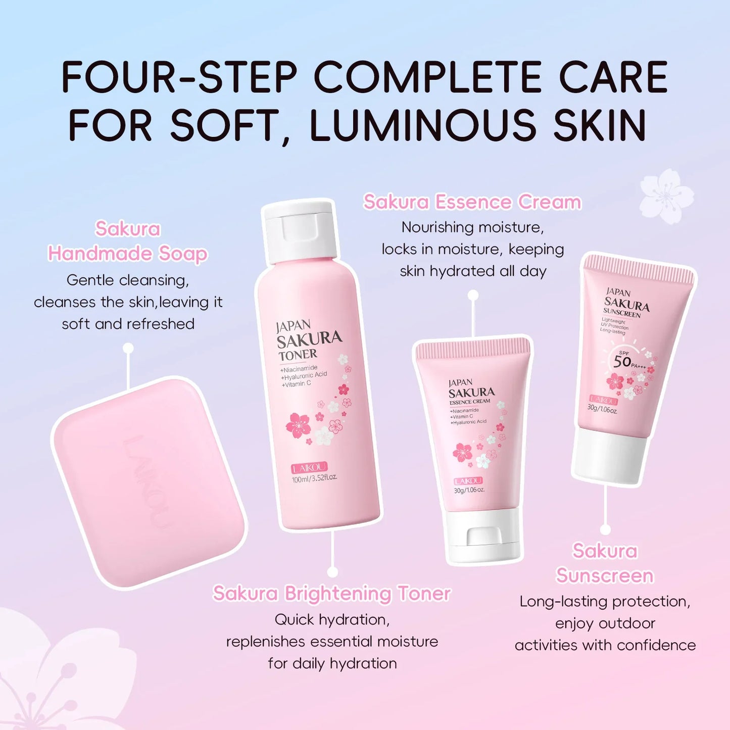 LAIKOU Japan Sakura Radiance Ritual Set | 4 Pieces