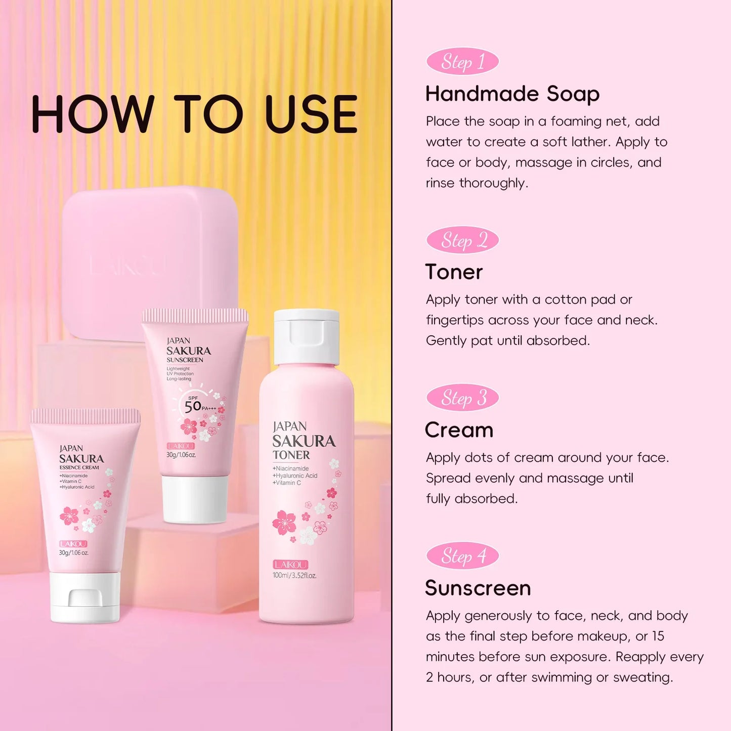 LAIKOU Japan Sakura Radiance Ritual Set | 4 Pieces