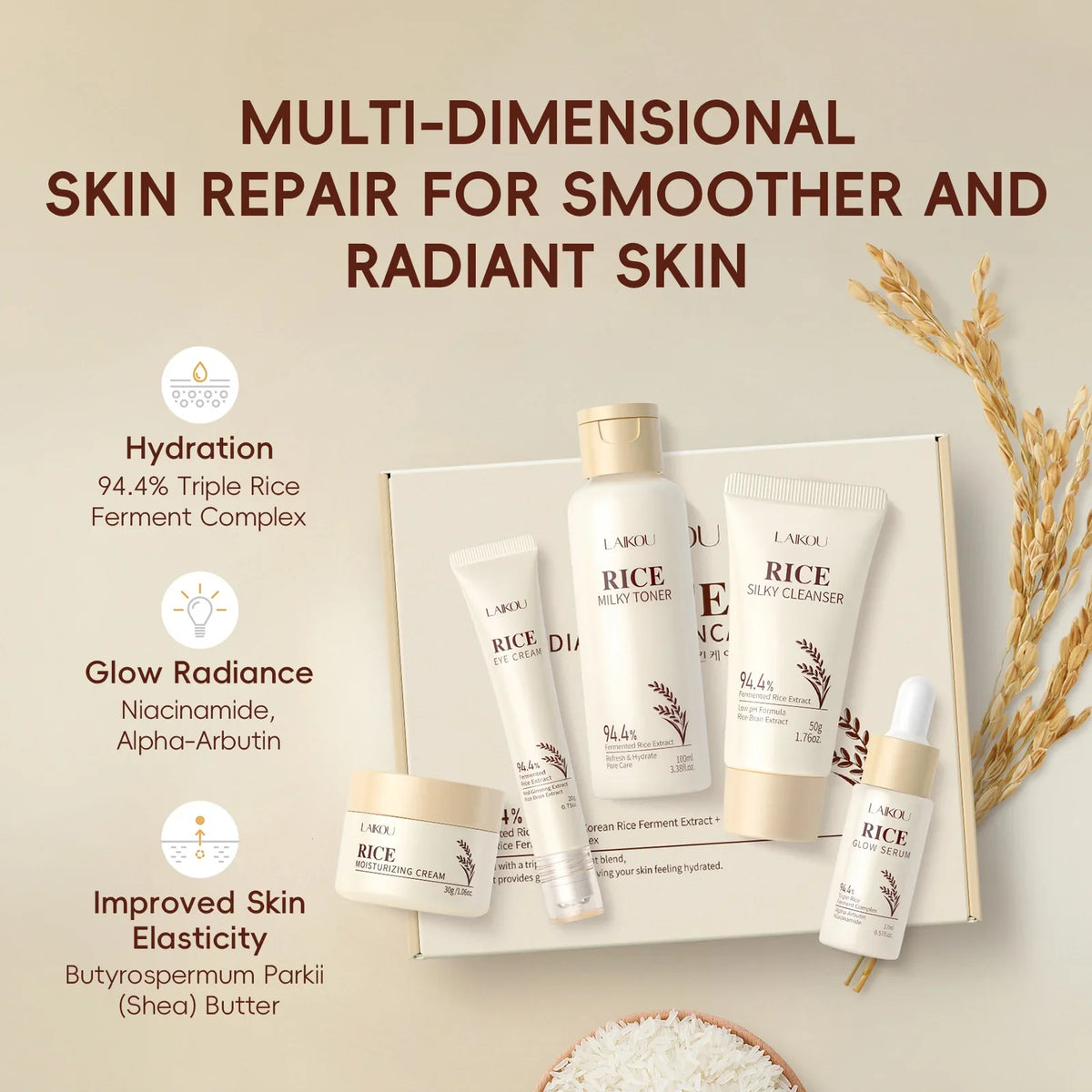 LAIKOU Rice 5Pcs Skincare Set (FREE DELIVERY)