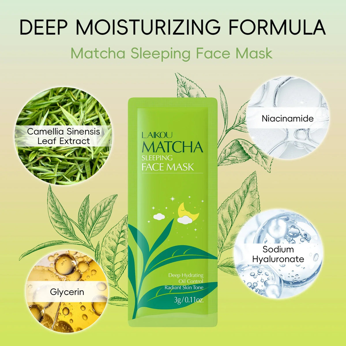 LAIKOU Matcha Sleeping Face Mask | 3g (PACK OF 5)