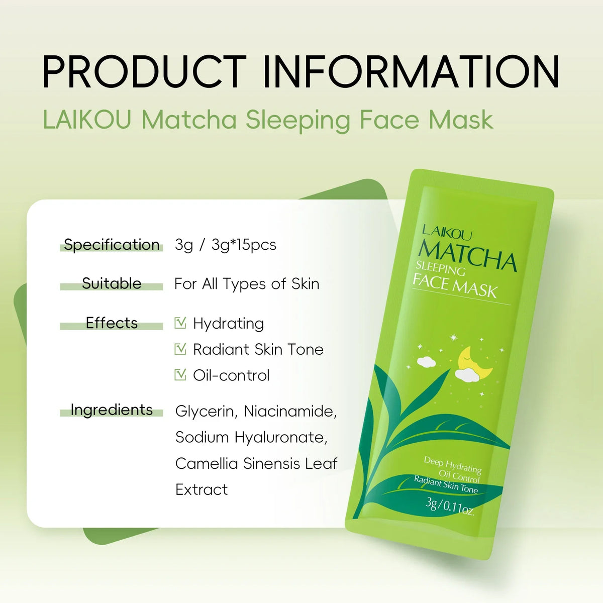 LAIKOU Matcha Sleeping Face Mask | 3g (PACK OF 5)