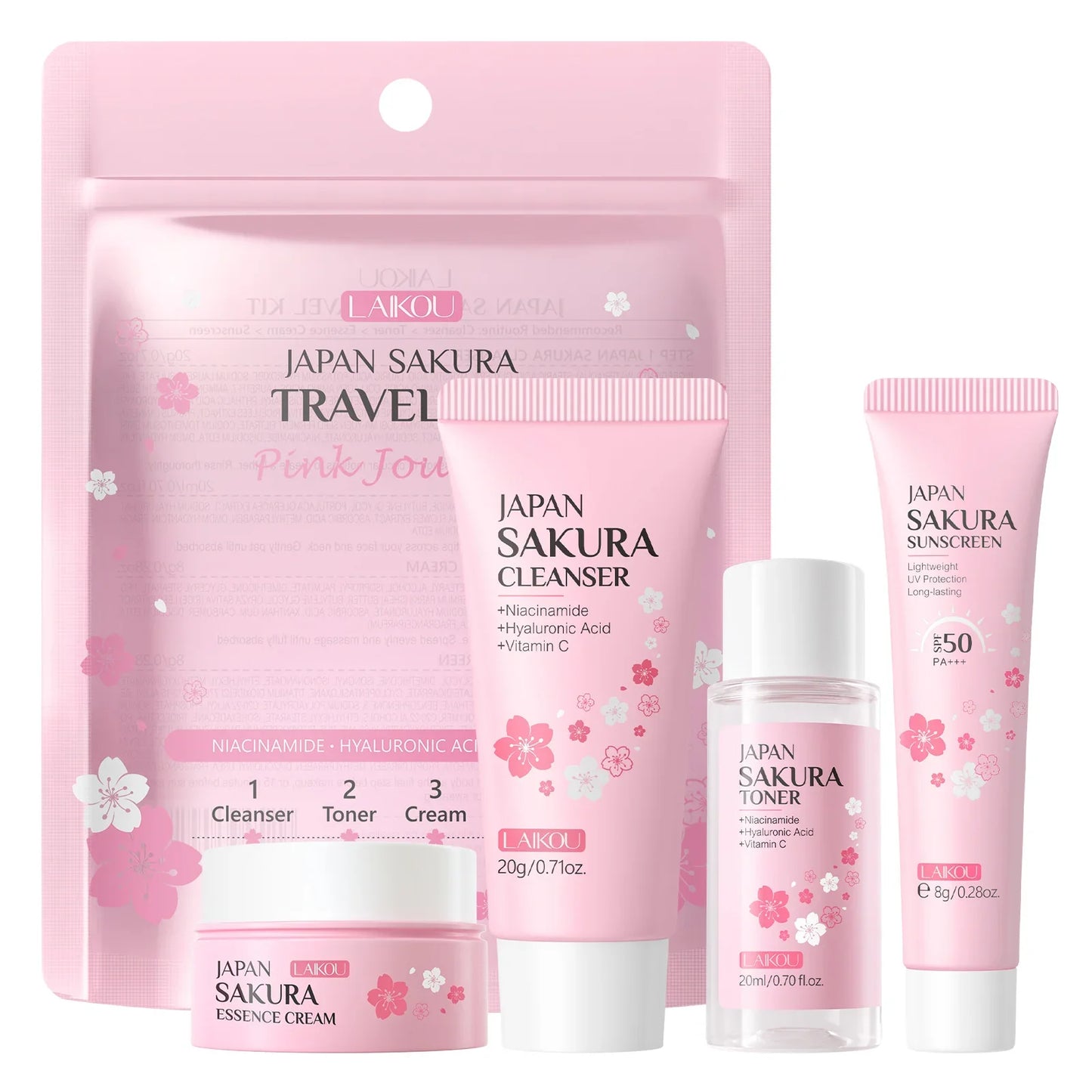 LAIKOU Japan Sakura 4Pcs Travel Kit