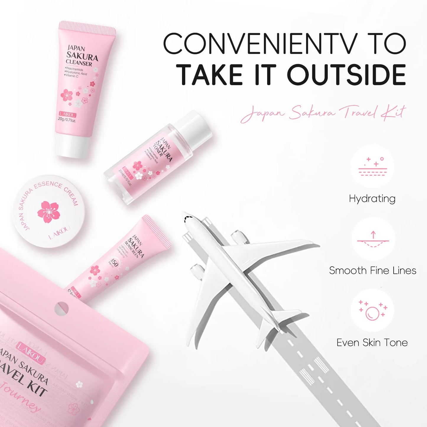 LAIKOU Japan Sakura 4Pcs Travel Kit