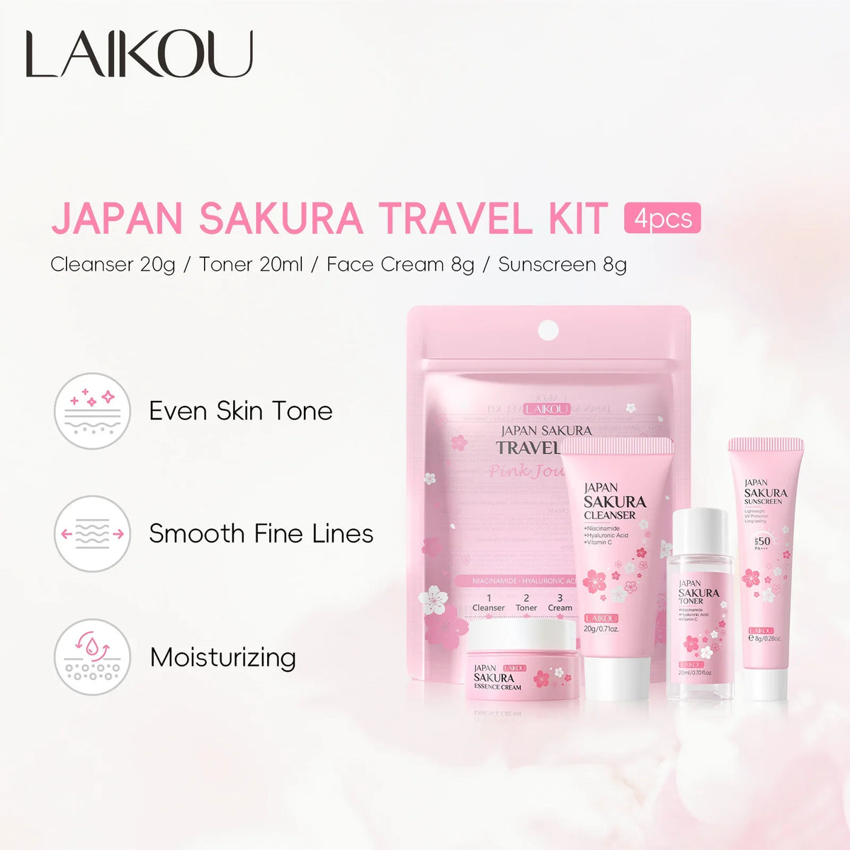 LAIKOU Japan Sakura 4Pcs Travel Kit