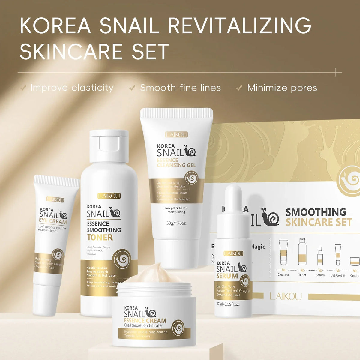 LAIKOU Korea Snail Revitalizing 5Pcs Skincare Set (FREE DELIVERY)