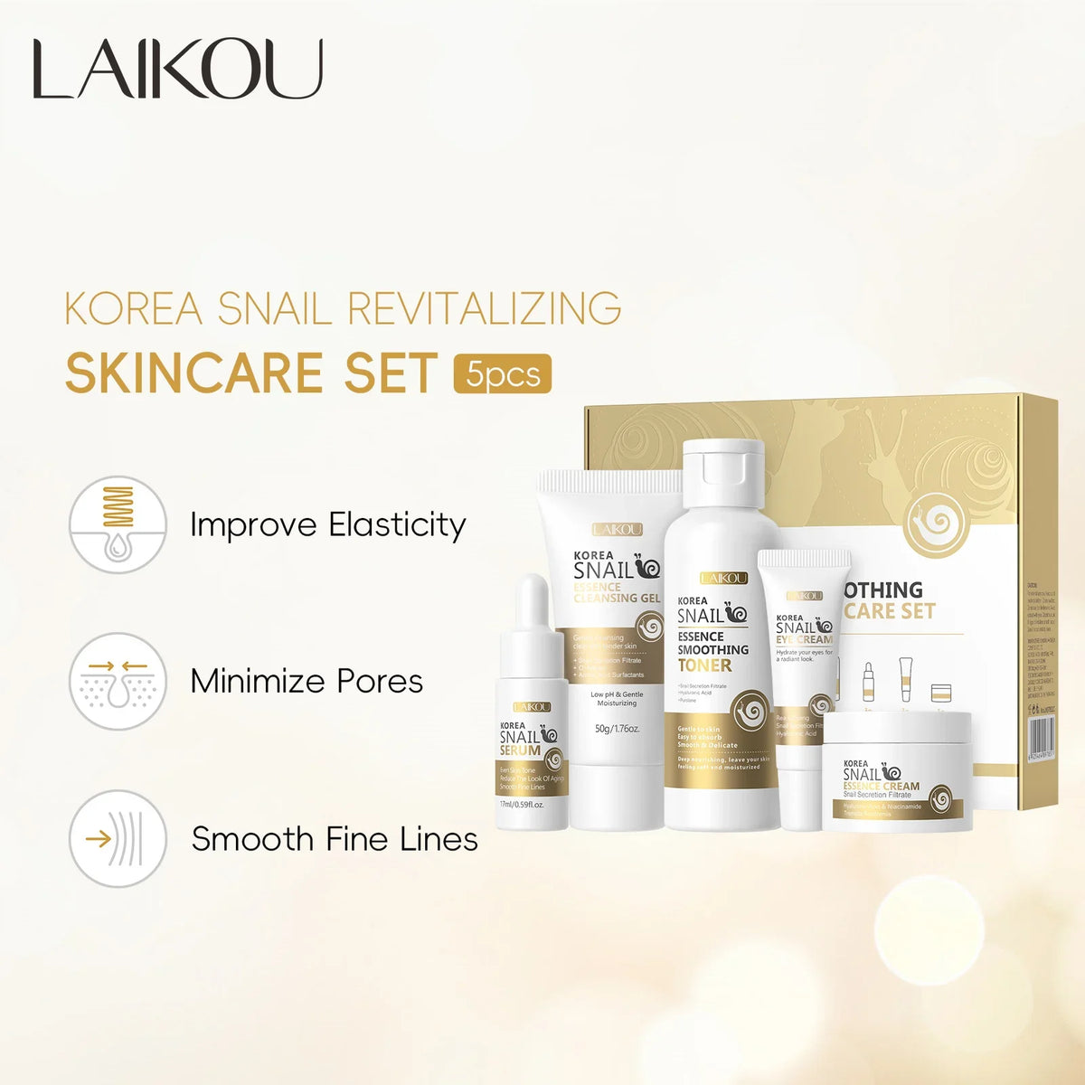 LAIKOU Korea Snail Revitalizing 5Pcs Skincare Set (FREE DELIVERY)