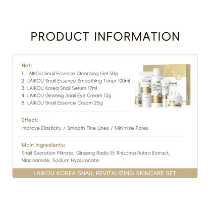 LAIKOU Korea Snail Revitalizing 5Pcs Skincare Set (FREE DELIVERY)