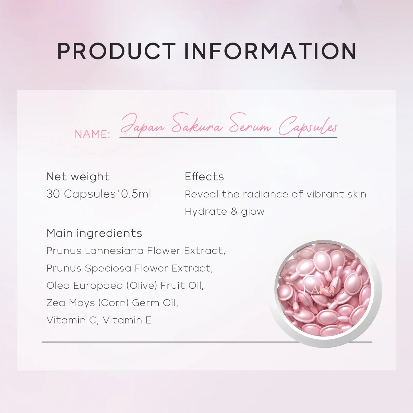LAIKOU Japan Sakura Serum Capsules (30 Capsules) | 30 Capsules 0.5ml Each