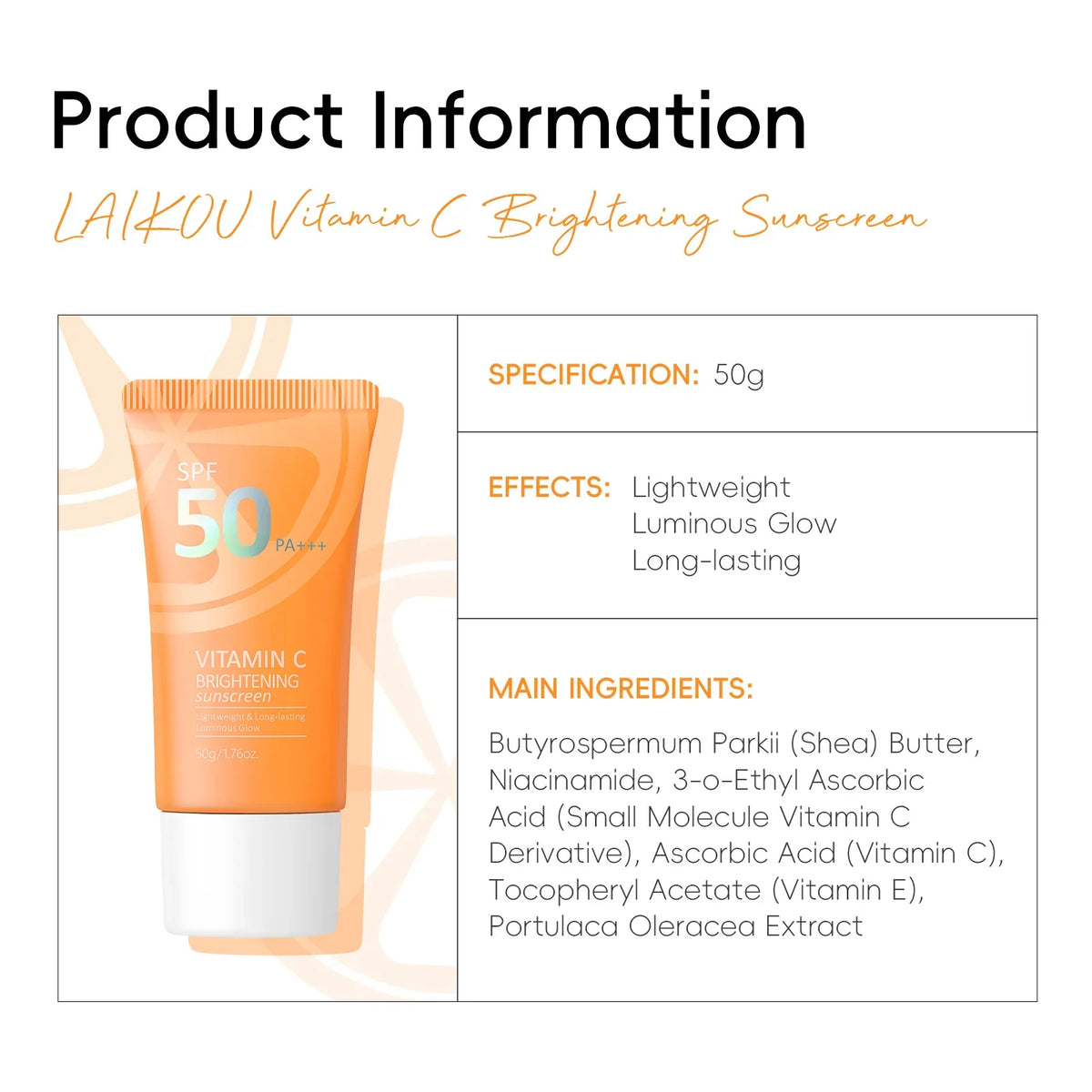 LAIKOU Vitamin C Brightening Sunscreen | 50g