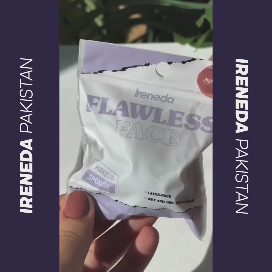 Ireneda Flawless Face Makeup Sponge – ultra-soft, latex-free beauty blender for seamless foundation, concealer & powder application. Halal, vegan & cruelty-free makeup tool in Pakistan.