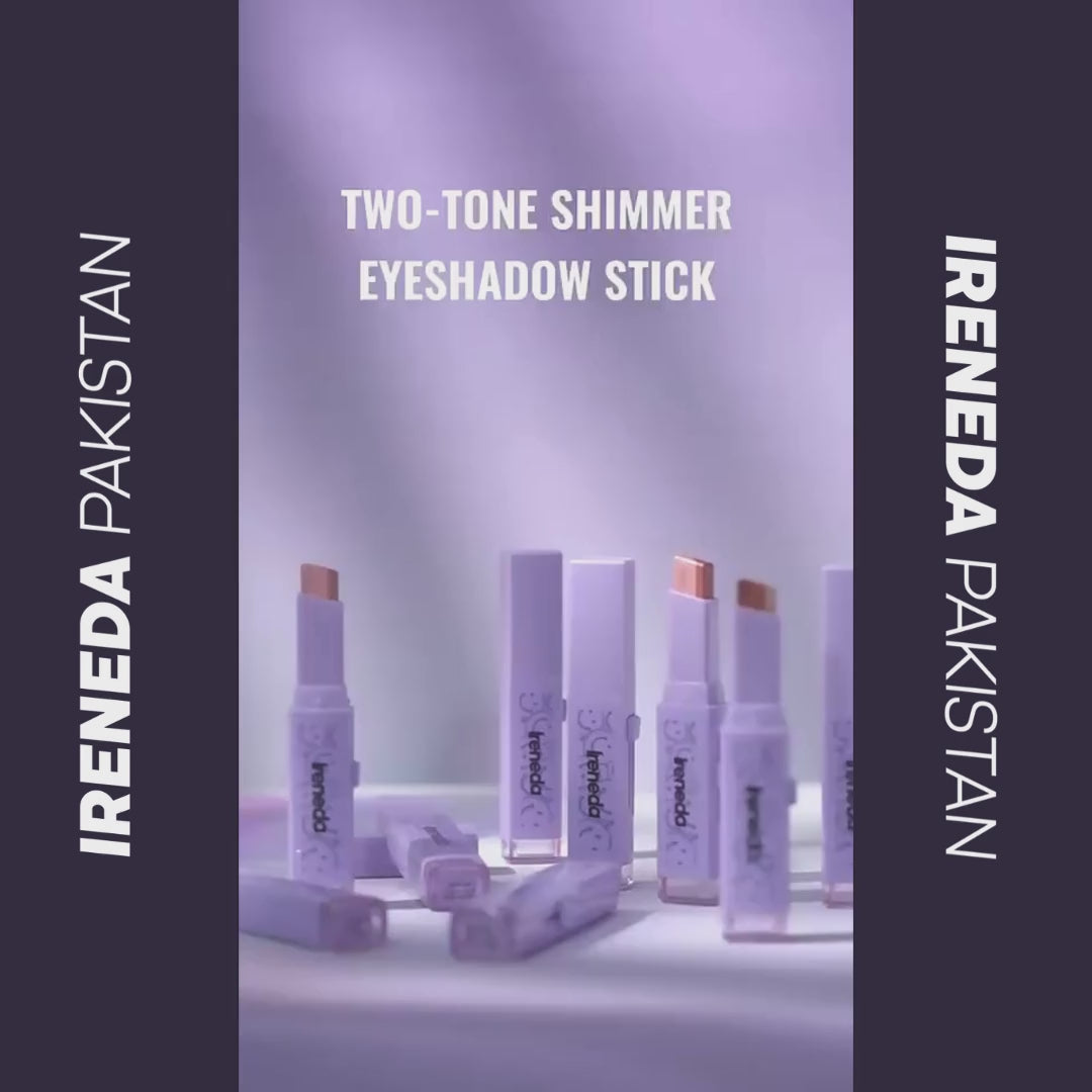 Ireneda Two-Tone Glitter Eyeshadow Stick – dual-tone, high-shine, waterproof, and blendable eyeshadow for effortless glam. Long-lasting, crease-proof formula. Halal, vegan, and cruelty-free makeup in Pakistan.