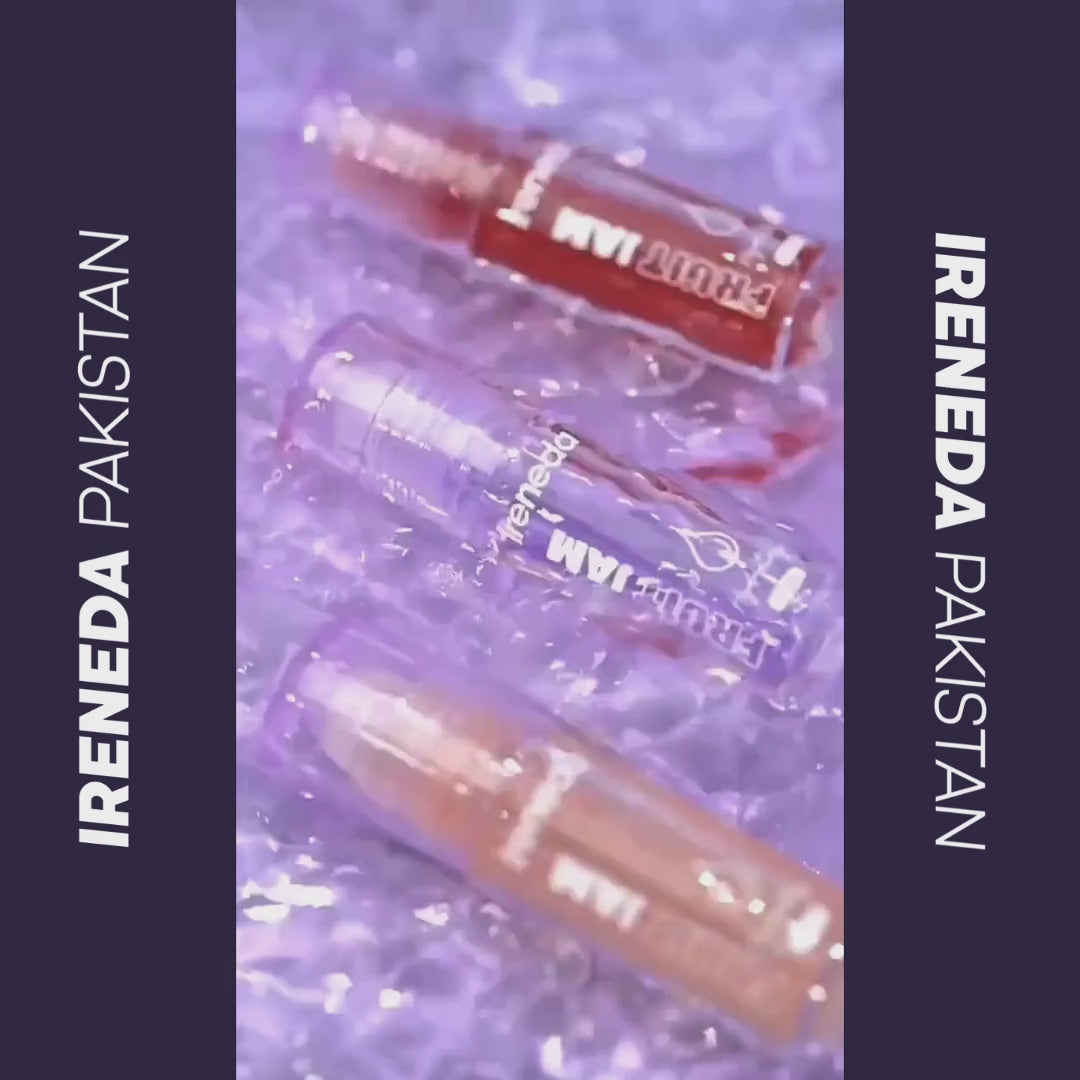 Ireneda Fruit Jam Hydrating Lip Oil – deeply moisturizing, non-sticky lip oil with a glossy, plump finish. Nourishing formula for soft, hydrated lips. Halal, vegan, and cruelty-free lip care in Pakistan.