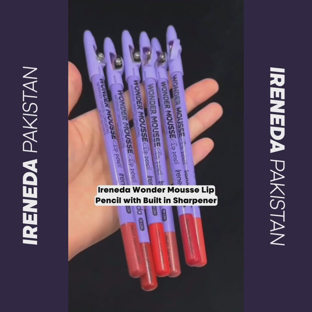 Ireneda Wonder Mousse Lip Pencil – creamy, lightweight lip pencil for precise definition & smooth matte finish. Long-lasting & highly pigmented. Halal, vegan, and cruelty-free lipstick in Pakistan.