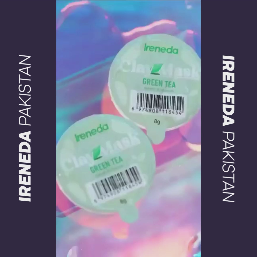 Ireneda Green Tea Clay Mask – deep cleansing, oil-controlling, and acne-fighting mask with green tea and kaolin clay. Hydrating and non-drying. Halal, vegan, and cruelty-free skincare in Pakistan.